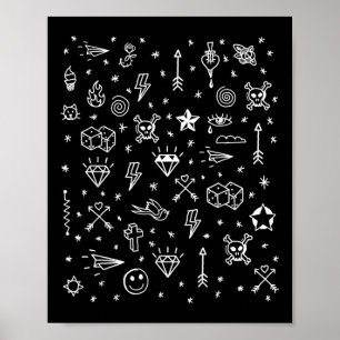 Póster American Tattoo Flash, diseños tradicionales de ta