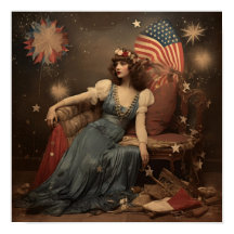 Americana Mujer de Año Nuevo con bandera