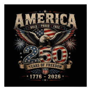 Póster Americano 250 Aniversario Patriótico USA 4 de Juli
