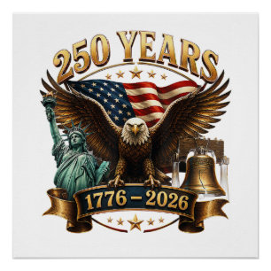 Póster Americano 250 Aniversario USA Patriótico 4 de Juli