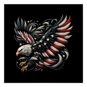 Póster Americano Patriota Con Águila Y Bandera De EE. UU.