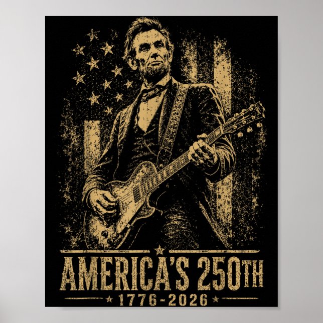 Póster Américas 250.º Abraham Lincoln tocando la guitarra (Frente)