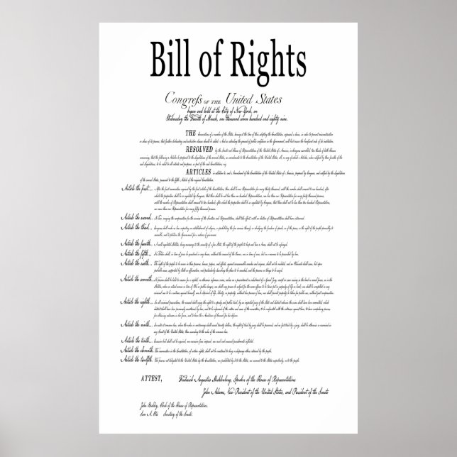 Póster AMERICA's BILL of RIGHTS CLASSIC WHITE (Frente)