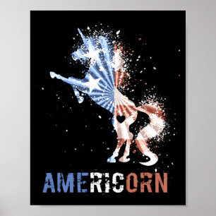 Póster Americorn bandera estadounidense unicornio patriót