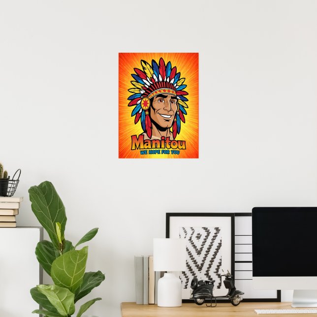 Póster Amerika-Indianer-Leuchtfeuer Farben. (Oficina en casa)