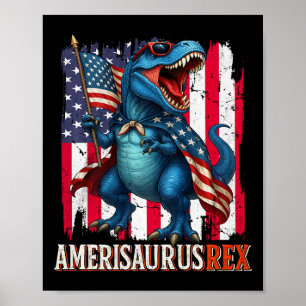Póster Amerisaurus T Rex Dinosaur 4 De Julio Fl Estadouni