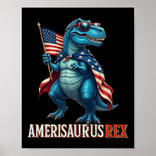 Póster Amerisaurus T Rex Dinosaur 4 De Julio Fl Estadouni
