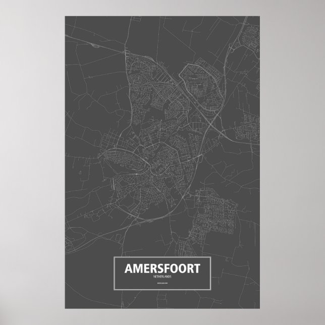 Póster Amersfoort, Países Bajos (blanco sobre negro) (Frente)