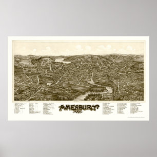 Póster Amesbury, MAMÁES Mapa Panorámico - 1890
