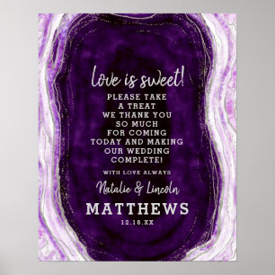 Póster Amethyst Purple Geode Love es un Rótulo Boda dulce