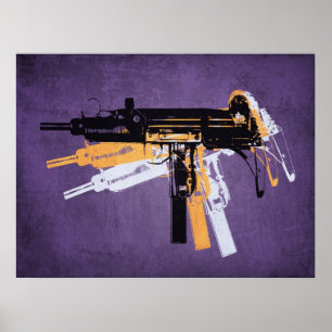 Póster Ametralladora sub de Uzi en púrpura