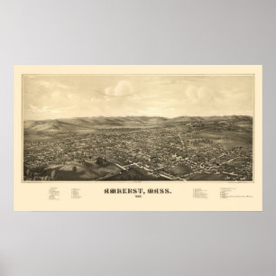 Póster Amherst, mapa panorámico de las MAMÁES - 1886