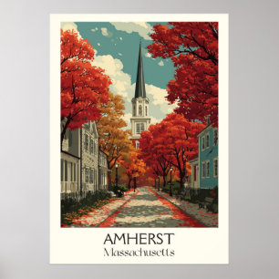 Póster Amherst Massachusetts Vintage Fall Town Travel Art