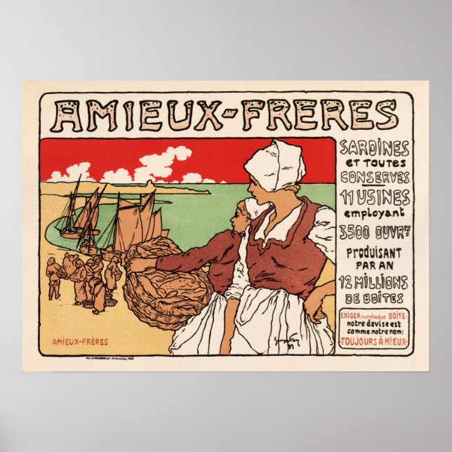 Póster AMIEUX-FRERES pescadores de sardina francés antigu (Frente)