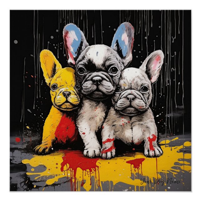 Póster Amigable Bulldog francés Perros de Cachorro 004 -  (Anverso)