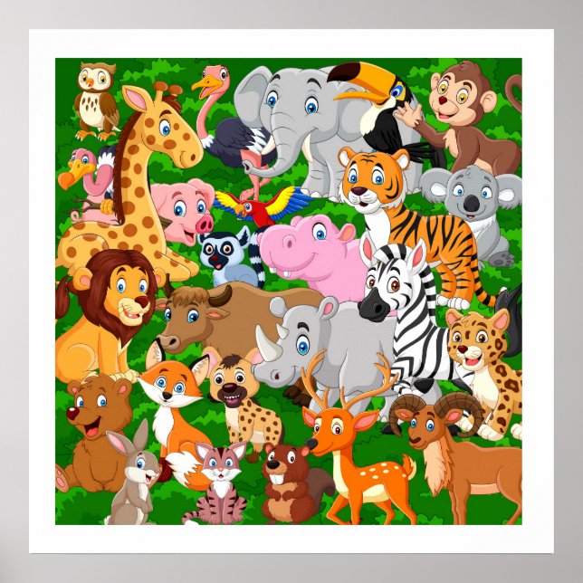 Póster Amigables animales salvajes, habitación para niños (Frente)