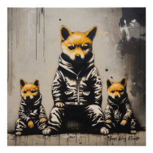 Póster Amigables Shiba Inu Perros de Cachorro 002 - Raimo