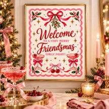 Amigas de Navidad Rosa Retro Bienvenida Noche de