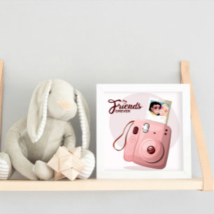 Póster Amigas para Siempre con Cámara Instantánea Rosa y
