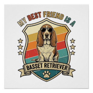 Póster Amigo Basset Retriever Perro Gafas de sol Retro Es