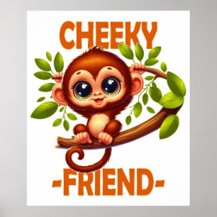 Póster Amigo descarado broma Bebé mono lindo en árbol car
