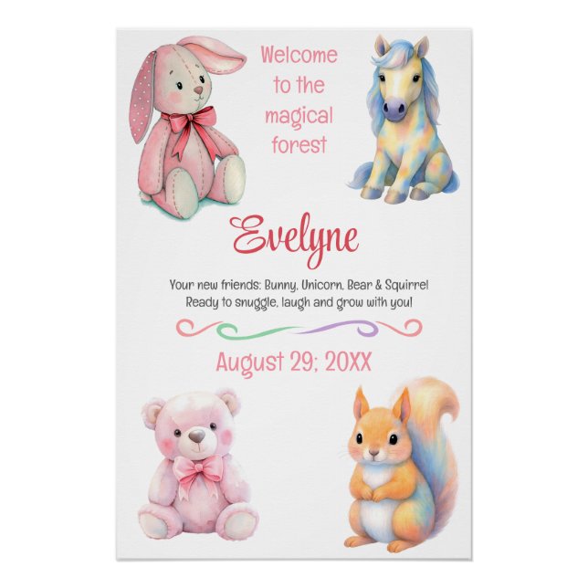 Póster Amigos Animales del Bosque Acuarela Detalles de Na (Anverso)