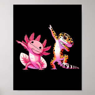 Póster Amigos Axolotl Cute Kawaii Gecko Leopardo Dabbing