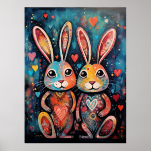 Póster Amigos Bunnies corazones de oídos largos