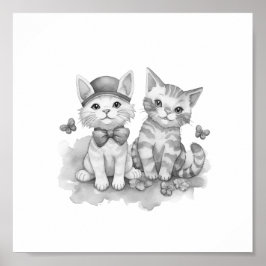 Póster Amigos de gatitos blancos y negros