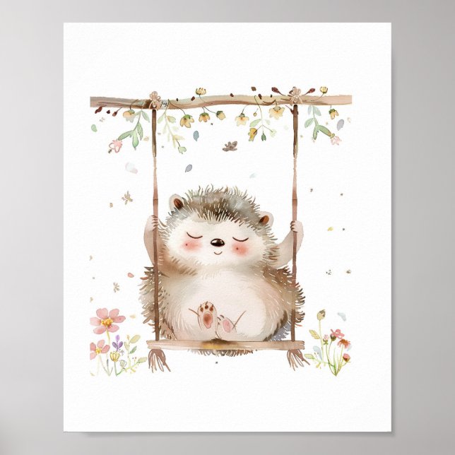 Póster Amigos de guardería Cute Hedgehog aman las flores  (Frente)