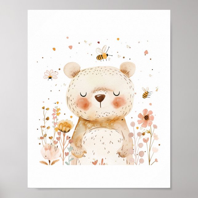 Póster Amigos de guardería de oso lindo aman las flores d (Frente)