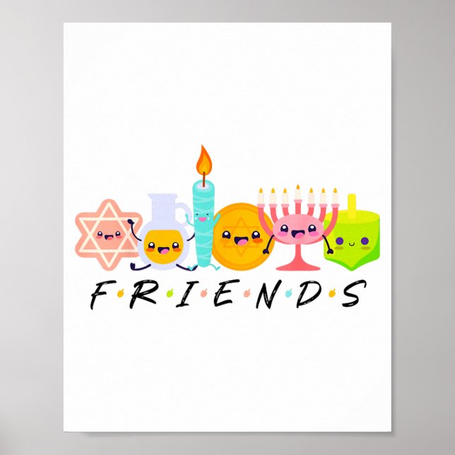 Póster Amigos de Janucá Menorá Judío Tradicional Dreide (Frente)