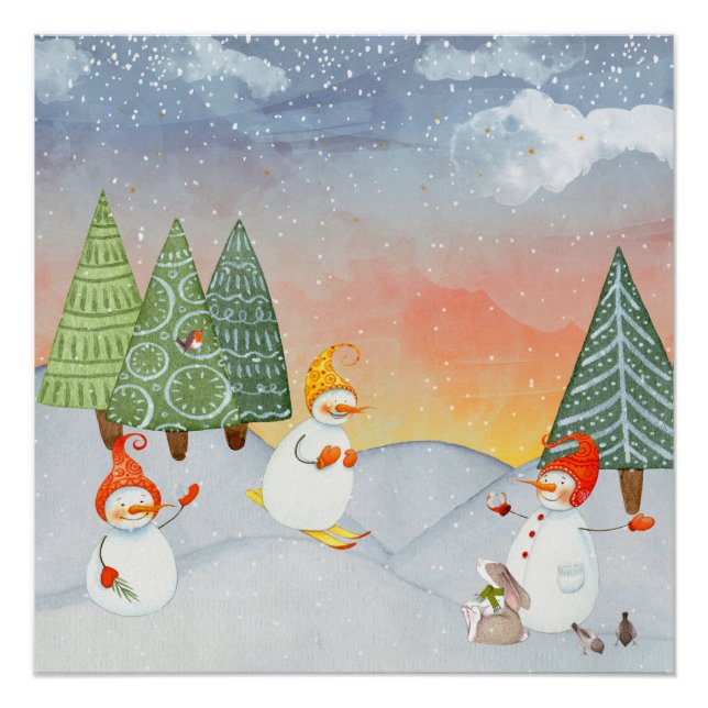 PÓSTER AMIGOS DE SNOWMAN Y WOODLAND EN WINTER WONDERLAND (Anverso)