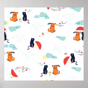 Póster Amigos del Día de las Lluvias: Viñeta de Perro Gat