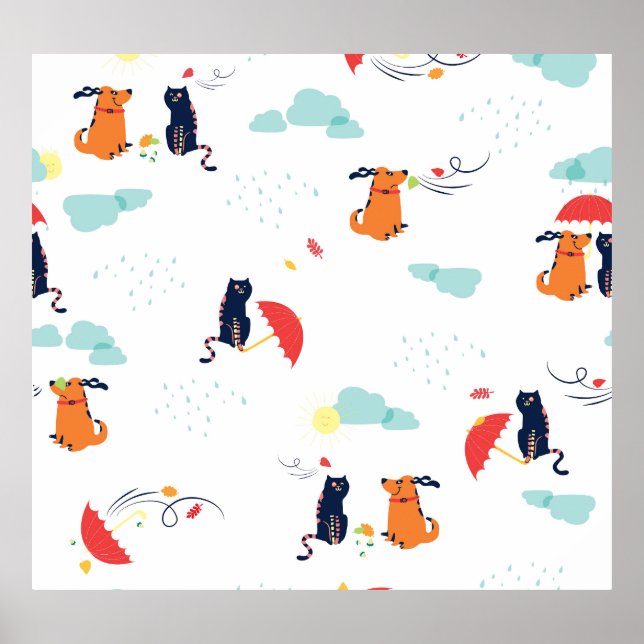 Póster Amigos del Día de las Lluvias: Viñeta de Perro Gat (Frente)