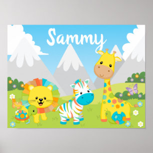 Póster Amigos del Jungla Coloridos y Lindos para Niños