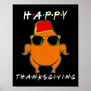Póster Amigos divertidos de Acción de Gracias Pavo Día de