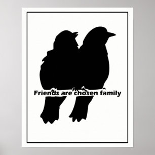 Póster Amigos elegidos familia dos siluetas de pájaro