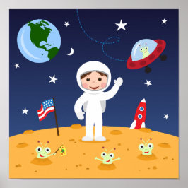 Póster Amigos en el espacio, niños lindos personalizado a