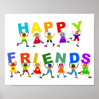 Póster Amigos felices Personalizado Diversos niños Text