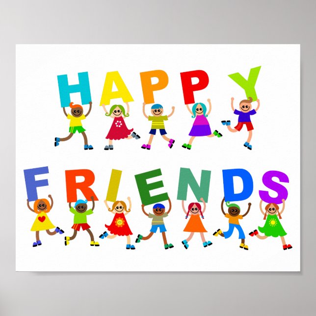 Póster Amigos felices Personalizado   Diversos niños Text (Frente)