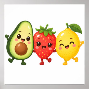 Póster Amigos Frutales Felices