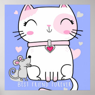 Póster Amigos Mejores De Gato Y Ratón, Gracioso Regalo De