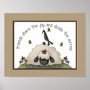 Póster Amigos Primitive Country Sheep & Crow