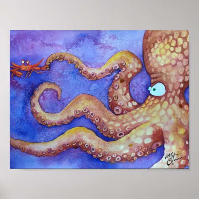 Póster "Amigos" pulpo y cangrejo, peces con actitud (Frente)