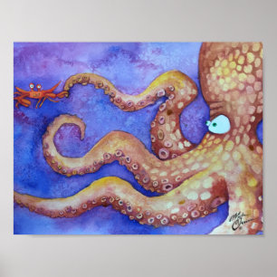Póster "Amigos" pulpo y cangrejo, pescado con actitud