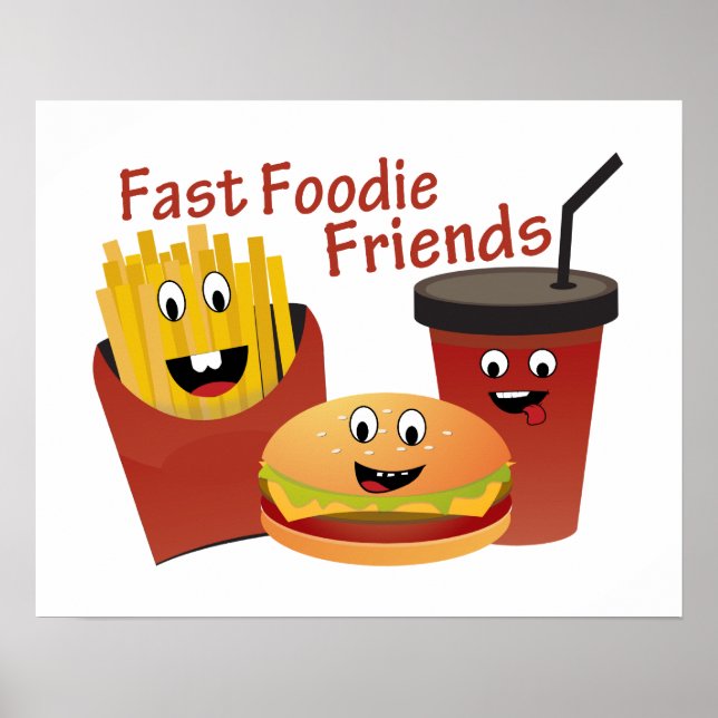 Póster Amigos sonrientes de comida rápida (Frente)