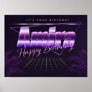 Póster Amira Nombre Nombre lila cartel retro Cumpleaños