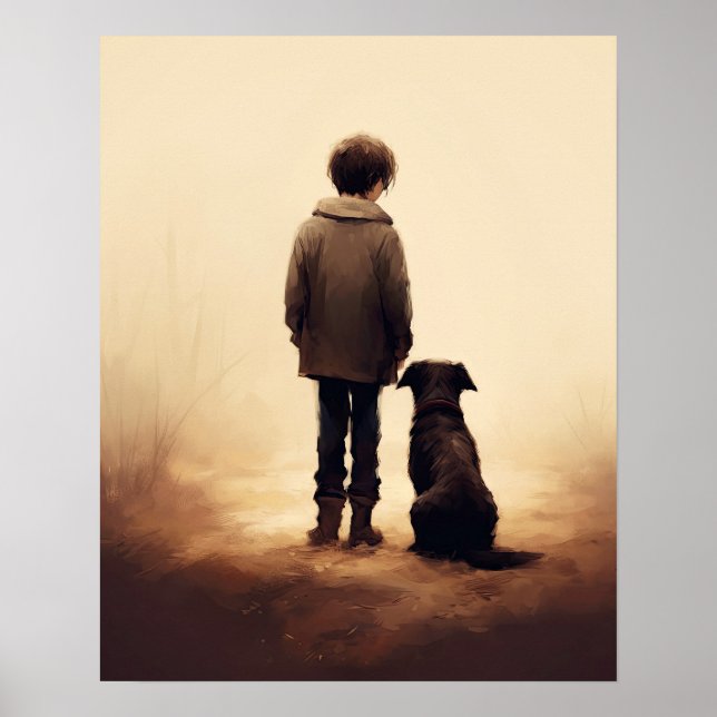 Póster Amistad, niño y su perro (Frente)