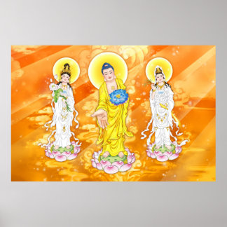 Póster Amitabha Buddha y Bodhisattva
